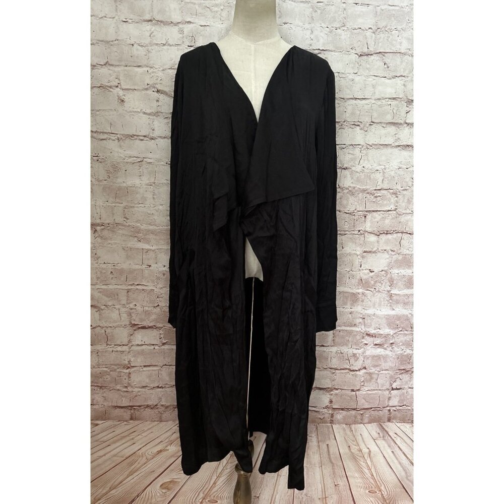 Michael Stars Black Satin Open Front Long Duster Cardigan Witchy Goth Size M NEW